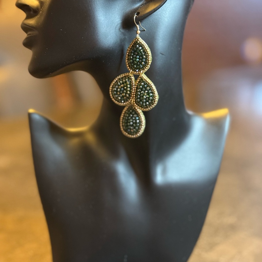 Elegant Green Beaded Drop Earrings